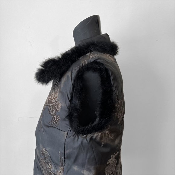 Down Feathers Filled Reversible Quilted Fur Trim Puffer Vest, Size M - Picture 13 of 16